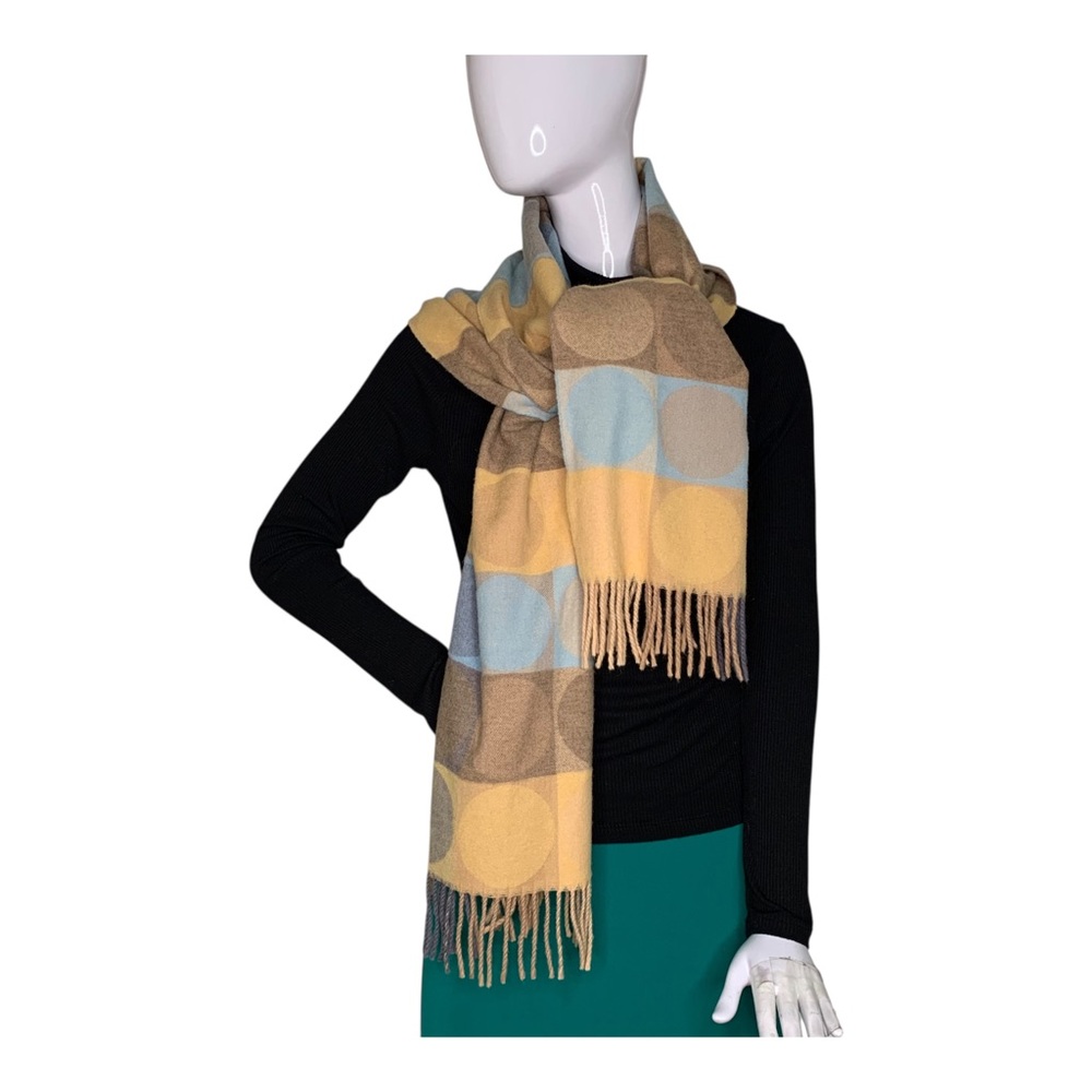 Fringe Scarf Checkered Pattern with Large Polka D… - image 2